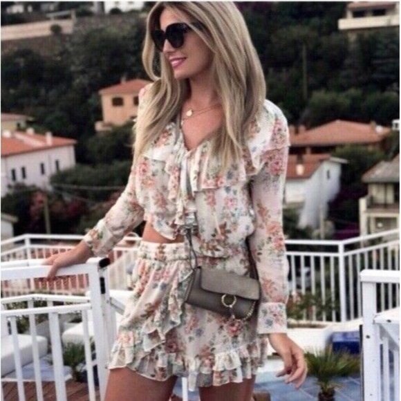 Zara Skirt Floral Print Ruffle Mini Pull On Elastic Blogger Fave - Picture 2 of 12